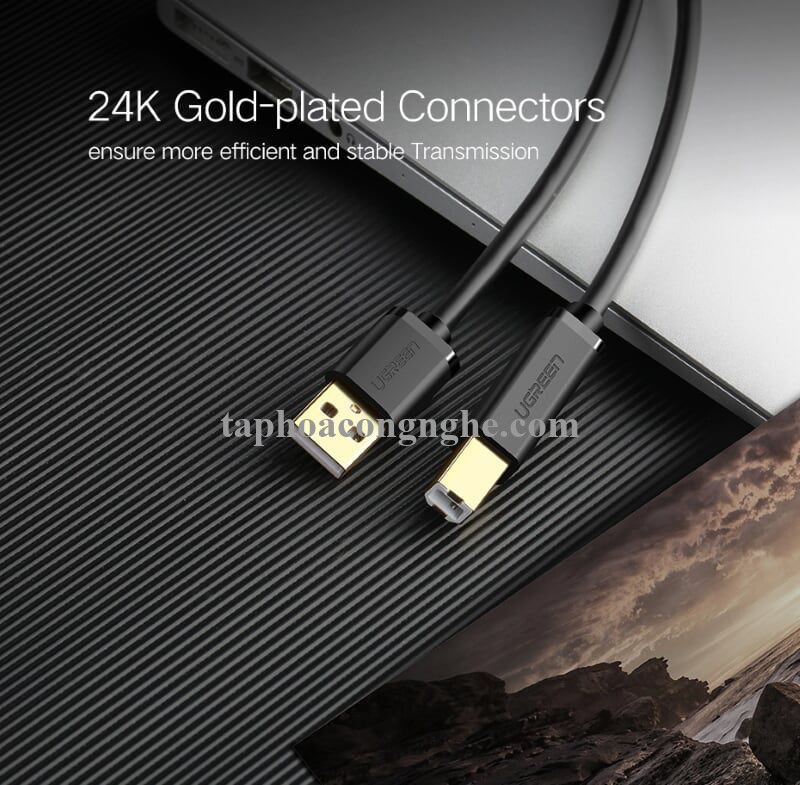 Ugreen 10351 3M màu Đen Cáp USB 2.0 sang USB B máy in đầu mạ vàng US135 30010351